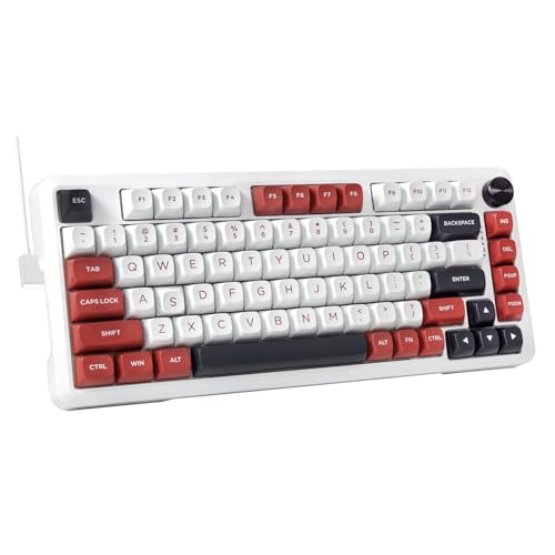 E-YOOSO 75% Wired Mechanical Gaming Keyboard, Creamy Sound, White/Red | Hot Swappable Pre-lubed Red Switches, Gasket Structure, Knob Control, Quiet Portable 75% Compact Custom for PC - color: White Red, Linear Switch