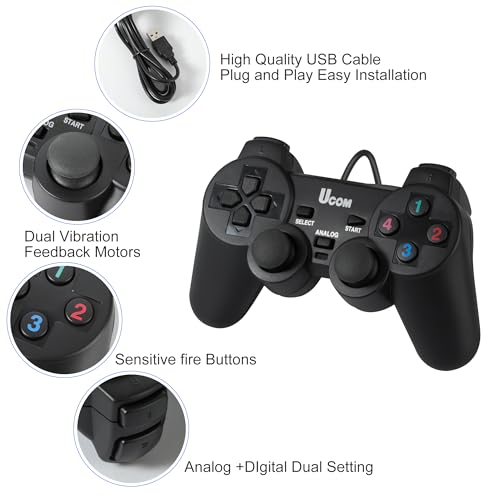 Umierke Wired USB Game Controller for Windows PC/Raspberry Pi, Dual Vibration Gaming Joystick, Gamepad for Laptop Desktop (Windows 11/10/8/7) & Steam/Roblox/RetroPie/RecalBox