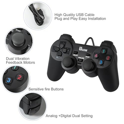 Umierke Wired USB Game Controller for Windows PC/Raspberry Pi, Dual Vibration Gaming Joystick, Gamepad for Laptop Desktop (Windows 11/10/8/7) & Steam/Roblox/RetroPie/RecalBox