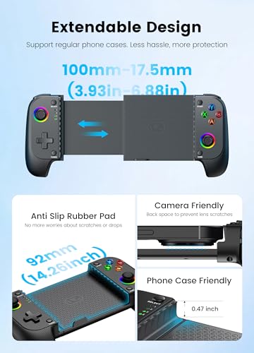 Wireless Phone Controller for iPhone/Android with Hall Joystick, Moblie Controller for iPhone Support Xbox Game Pass, Steam Link, Call of Duty, Roblox, Handheld Gaming Gamepad, Nintendo DS Consoles - color: Black