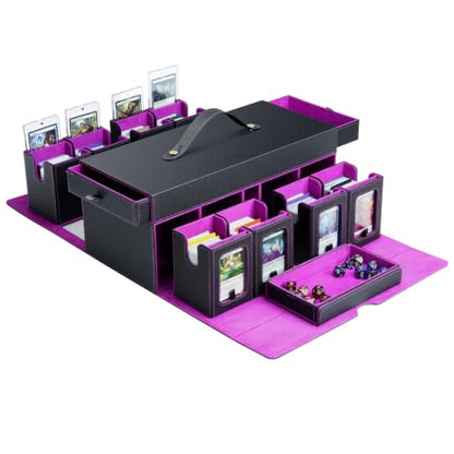 TiMOVO MTG Commander Deck Box, 11-in-1 Modular for TCG/PTCG, Black & Purple | 8-Deck Card Storage Case and 3 Dice Trays, Holds 1760+ Single-Sleeved Cards, Display Window, Carry handle - color: Black & Purple