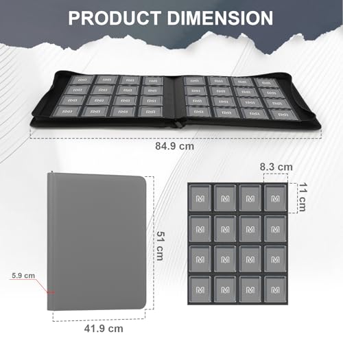 16 Pocket Toploader Binder,Holds 640 TopLoaders (16 Dark Grey) | Top Loader Binder for 3" x 4"Rigid Cards,Sleeves Card Collection Binder,20 Double Sided Pages with Trading & Sports Holder - color: 16Dark Grey