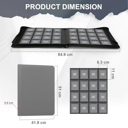 16 Pocket Toploader Binder,Holds 640 TopLoaders (16 Dark Grey) | Top Loader Binder for 3" x 4"Rigid Cards,Sleeves Card Collection Binder,20 Double Sided Pages with Trading & Sports Holder - color: 16Dark Grey
