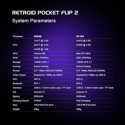 Retroid Pocket Flip 2 Retro Game Console, 5.5" AMOLED 1080P Display, Hall Effect Sticks, 5000mAh Battery, Portable Android Handheld (Black) - color: Black