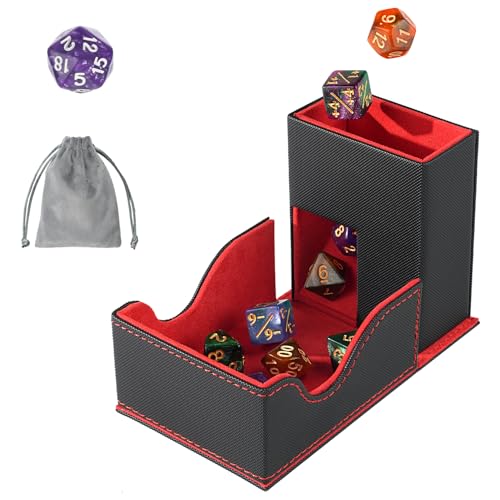 Dice Roller Tower, Premium DND Magnetic Dice Tray, Foldable PU Leather Dice Tower RPG Gifts for Dungeons and Dragons MTG Dm & Player Black/Red - color: Black/Red