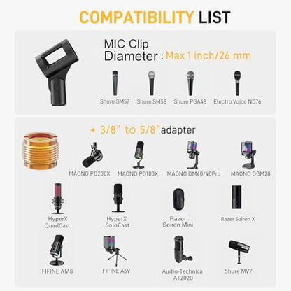MAONO BA20 Adjustable Mic Boom Arm, Metal Suspension Desk Stand | 1kg max load, 3/8 to 5/8 adapter, suspension design, podcast gaming streaming recording, desk clamp, white finish - color: White