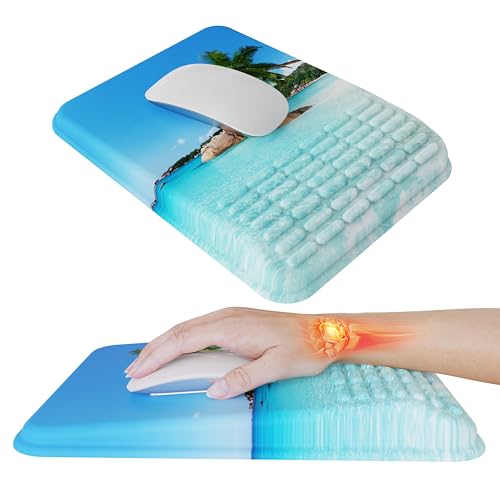 MEKASS Mouse Pad with Wrist Rest, Ergonomic Slope Mousepad for Carpal Tunnel Pain Relief, Memory Foam Desk Computer Wrist Support Mouse Pad with Non-Slip PU Base for Office Home (Beach) - color: Beach
