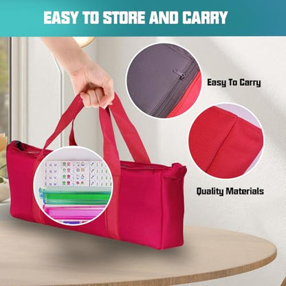 American Mahjong Game Set, Portable Carrying Bag,Acrylic 160 Tiles,Western Mahjong Tiles Set,Complete Ma Jong Set (Red) - color: Red