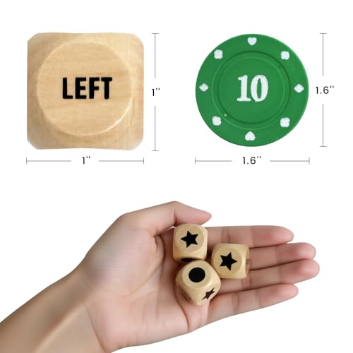 Bilywey Left Right Center Dice Game Set with 3Pcs 1Inch Wood Dices + 50pcs Colorful Poker Chips (Wood Set) - color: Wood Set