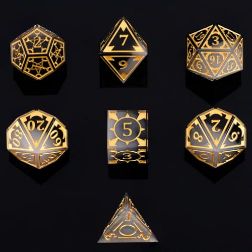 DND Resin dice Color Sharp Edge dice Set Dungeon Polyhedron D and D dice Set Suitable for D&D Role-Playing Tabletop Games D20 D12 D10 D8 D6 D4 (Black) - color: Black
