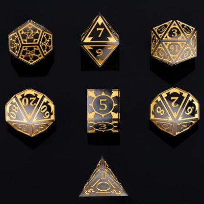 DND Resin dice Color Sharp Edge dice Set Dungeon Polyhedron D and D dice Set Suitable for D&D Role-Playing Tabletop Games D20 D12 D10 D8 D6 D4 (Black) - color: Black