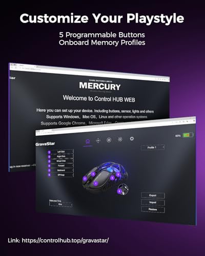 GravaStar Mercury X Wireless Gaming Mouse – 32,000 DPI PAW 3950 Sensor, 1000Hz Polling Rate, Only 49g, Magnesium Alloy Hollow Frame, RGB Lighting, 5 Programmable Buttons - color: Gray, style: 1K Polling Rate