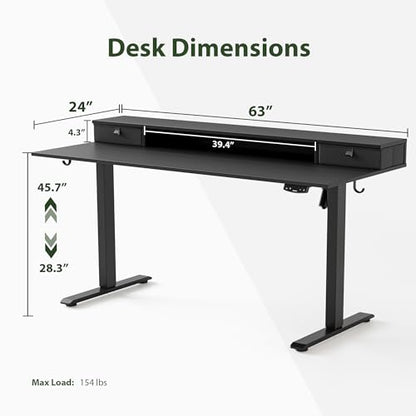 Agilestic 63 x 24 Inches Electric Standing Desk with 2 Storage Drawers, Stand Up Desk Adjustable Height, Sit and Stand Computer Table with Splice Board, White - color: Black, size: 63 x 24 Inches with 2 drawers
