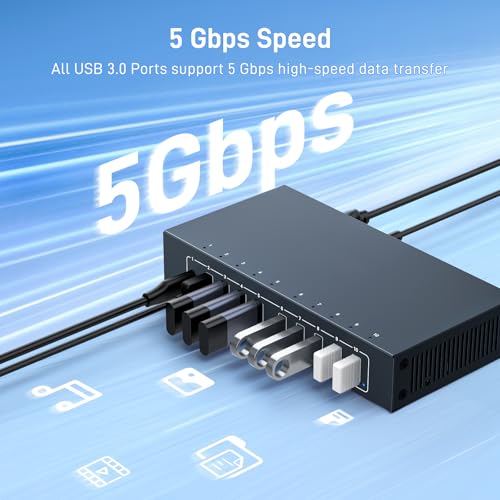 10 Port Powered USB 3.0 Hub, Industrial Rack Mountable USB Data Hub with 12V/3A Adapter 105W Output ESD Protection, Rugged Metal Case USB Expander Splitter - size: 10 Ports