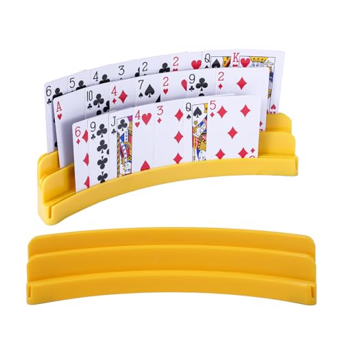 3-Layer Plastic Playing Card Holder for Kids Adults Seniors, Little Hands Card Game Holder with Non-Slip Base – Game Night Ldeal Accessories for Arthritis - color: yellow, size: 2PCS
