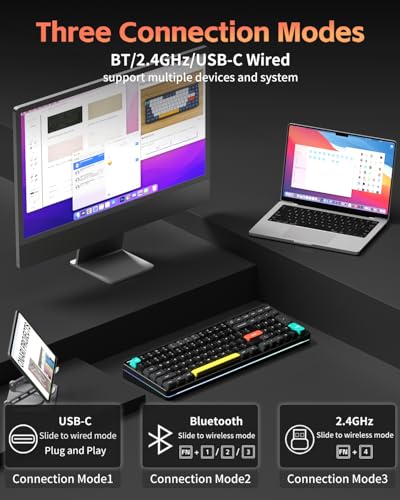 NuPhy Halo V2 IO Wireless Mechanical Keyboard with PBT Keycaps,Hot Swappable Custom Gaming Keyboard,Aluminum Alloy Frame,RGB Backlit,Gasket Structure,BT5.0/USB-C/2.4GHz Low Latency Office Keyboards - color: 96% Layout Black, size: Brown Max Switch
