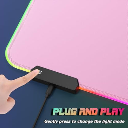 ITNRSIIET RGB Gaming Mouse Pad, Full Desk XL Extended Large Gaming Mousepad, 12 Lighting Modes 30% Thicker Big LED Desk Mat for Gamers, 32 x 12 inches, Pink - color: Pink