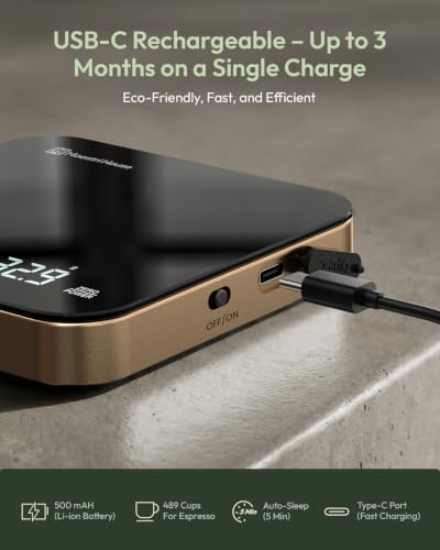 Maestri House S2 Espresso Coffee Scale with Timer 0.1g Precision Shot Scale | USB-C Rechargeable, Dual Timing Modes, 2kg/0.1g Digital Scale with Borosilicate Glass Top for Espresso and Pour-Over Brewing - color: Black&Gold