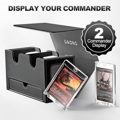 UAONO 3-in-1 MTG Commander Deck Box, Black Gray | 2 Magnetic Card Holders & 1 Dice Tray, Fits 200 Double Sleeved, Card Organizer Compatible with Magic the Gathering - color: Black&Gray