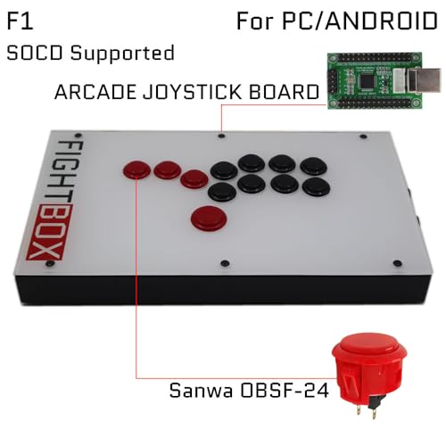 FightBox F1-PC-W All Buttons Leverless-Style Arcade Joystick Fight Stick Game Controller For PC Sanwa OBSF-24 30