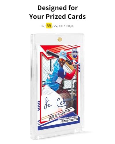 55PT Magnetic Card Holders for Trading Cards, 5 Pack Clear White | One Touch UV Protection Display Cases with Magnetic Closure for Thick Sports Cards, TCG Cards, Patch Cards and Collectibles - size: 2.52 x 3.54 in 55PT Magnetic Card Holders