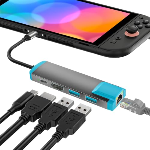 USB C to HD Adapter for Switch2/Switch/Switch OLED/Steam Deck,Replacement for Official Switch 2 Dock,USB C Docking Station with 4K@60Hz HD Port/Type C Port/USB 3.0 Port/1000M LAN - color: Black, size: LAN Model