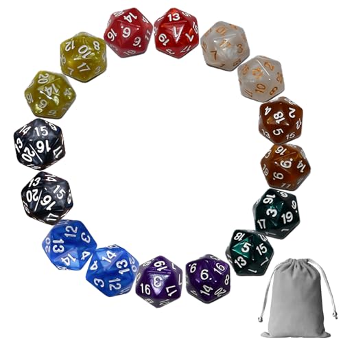 DND Dice Set D&D - 16 Pcs D20 Rotating Dice with Dice Bag, 22mm Large Size Polyhedral Dice Set for Dungeons Dragons D&D RPG MTG Table Games, 8 Colors with White Font - color: White