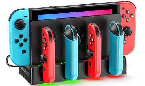 Switch Charging Dock for Joycons, Controller Charger Station for Nintendo Switch/OLED Model, 2 Hour Joycon Charger, Storage & Organization Charging Stand for TV Dock Station, for Mac Compatible Game - size: S-Black-Switch 1