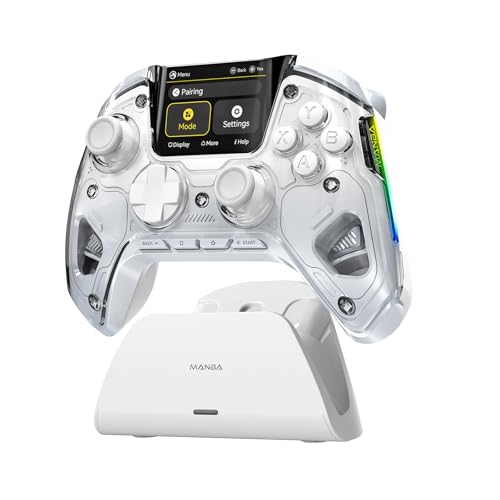 ManbaOne Interactive Screen Wireless Gaming Controller for PC/Switch/Switch 2/iOS/Android,Hall Effect Stick & Trigger,RGB Lighting,Remappable Buttons,1800mAh with Charging Dock (White) | for PC/Switch1/2/iOS/Android,Hall Effect Stick & Trigger,RGB Lightin