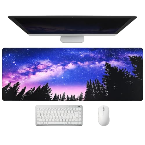 Extended Galaxy Forest Desk Mat, XL Large Gaming Mouse Pad, Purple Starry Sky Stitched Edges Waterproof with Non-Slip Rubber Base for Computer Keyboard Laptop Work Home Office 31.5"x11.8" - color: Galaxy Forest, size: 31.5" x 11.8"