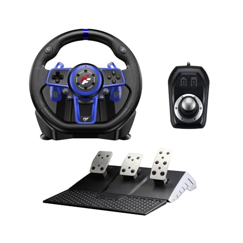 Flashfire SUZUKA 900S Adjustable Racing Steering Wheel Premium PS5 Version|Compatible with PS3,PS4,PS5,Nintendo Switch|270-900 Degrees Rotation with 3 Pedal Board and H-Shifter|Black and Blue (F111)