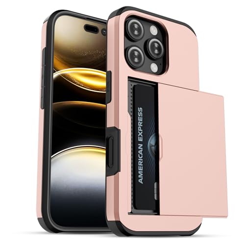 Jiunai for iPhone 16 Pro Case Wallet Holds 2 Cards Pocket Rose Gold | Pocket for IDs Credit Access Card License,Shockproof Protective Phone Cover for iPhone 16 Pro 6.3" Women Men Teen School Work - color: Rose Gold, size: for iPhone 16 Pro 6.3''