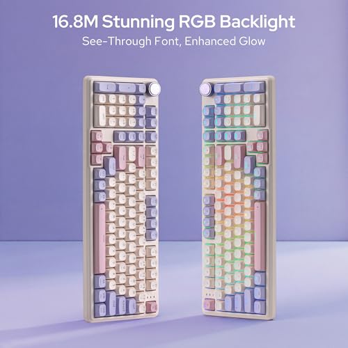 Redragon K768 PRO 100 Keys Wireless Gasket RGB Gaming Keyboard, Massive 8000 mAh PBT Mechanical Keyboard w/Hot-Swap Socket, Dedicated Knob Control & 5-Layer Noise Dampening, Custom Yolk Linear Switch - color: Lilac Land