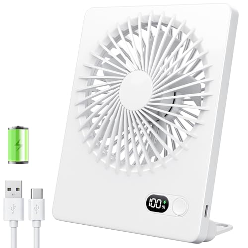 Zuvas Desk Fan Small Rechargeable Battery Table Fans for travel Ultra Quiet | 180° Tilt Folding, LED Dislay, Portable Fan Slim Design, 3 Speed Adjustable, for Office Bedroom Desktop, Cruise Essentials - color: White
