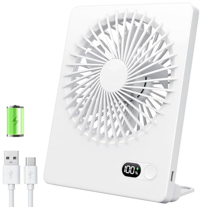 Zuvas Desk Fan Small Rechargeable Battery Table Fans for travel Ultra Quiet | 180° Tilt Folding, LED Dislay, Portable Fan Slim Design, 3 Speed Adjustable, for Office Bedroom Desktop, Cruise Essentials - color: White
