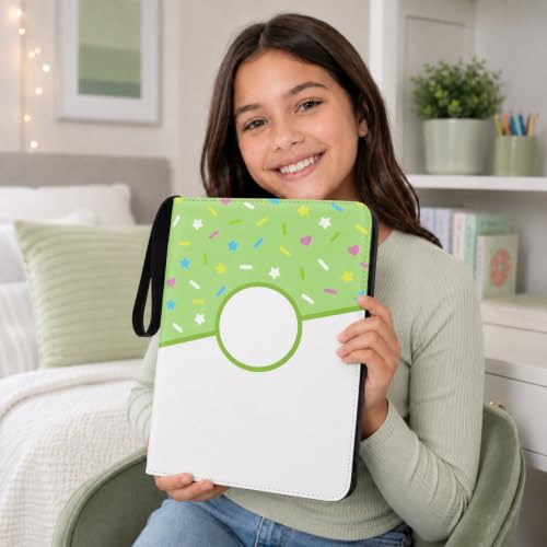 9 Pocket Card Binder 900 Card Holder Album, Green Donut Trading Cards Holder Zipper Binder for Girl Teen Collection (Green Donut, 900 Pocket) - color: Green Donut, size: 900 Pocket