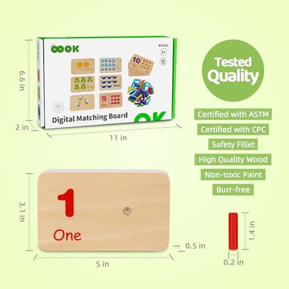 TOOKYLAND Peg Board Toddler Toys, Counting Wooden Toys with 55 Pegs | Wooden Math Manipulatives, Montessori Math and Numbers for Kids & Kindergarten Learning Activities