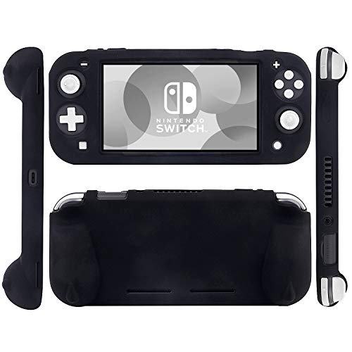 Silicone Protective Case for Nintendo Switch Lite, Soft Grip Case Cover with Comfort Ergonomic Handles for Nintendo Switch Lite 2019 [Self Stand][4 Thumb Stick Caps] (Black) - color: 실리콘-블랙