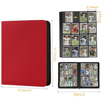 16 Pocket Ringless Side Loading Trading Card Binder, 1024 Cards PU Fixed Page Zipper Card Album for TCG Sports Game Cards, Not Fit Top Loaders (Red) - color: 16 Pocket 1024 Diamond Red