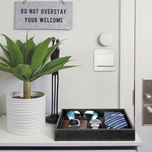 SITHON Valet Tray Desk Organizer PU Leather Catchall | Bedside Vanity Tray Nightstand Caddy Coin Box Key Jewelry Storage Organizer, Graduation, Black - color: *Black