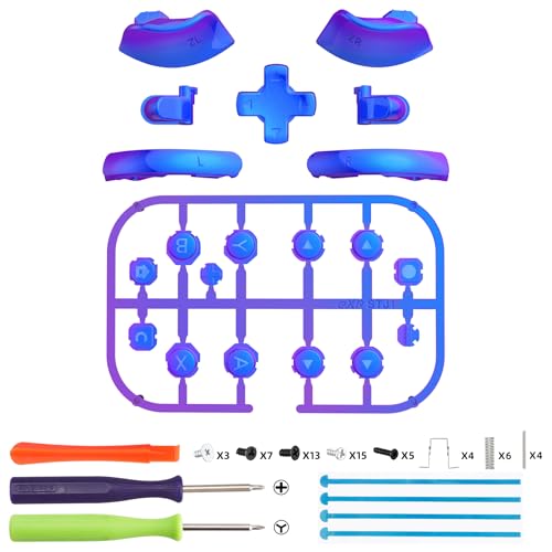 eXtremeRate DIY Replacement Full Set Buttons for Joycon 2, Custom ABXY Direction Keys Dpad + - C Home Capture Release L R ZR ZL Trigger Buttons for Nintendo Switch 2 Controller - Chameleon Purple Blue - color: Chameleon Purple Blue
