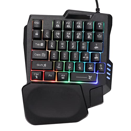 One-Handed Mechanical Gaming Keyboard,35 Keys Waterproof Professional Gaming Keypad,with 3 Color Backlight, Single Handed Keyboard for Computer Mobile Games