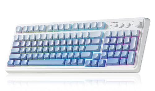 AULA S99 Gaming Keyboard, Wireless Computer Keyboards with Media Knob | 99 Keys Membrane Keyboard,RGB Backlit,Tri-Mode BT/2.4GHz/USB-C,2000mAh Rechargeable Thocky Clicky Creamy Sounding Keyboard - color: Gradient Blue