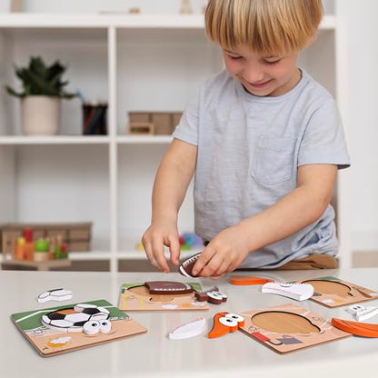 Wooden Sports Puzzles for Toddlers 2-4 | Wood Puzzles for Kids, Toddler Sports Toys for Toddlers, Basketball Toy, Football Toys, Baseball Toy, Soccer Toddler 2 3 Year Old Boy