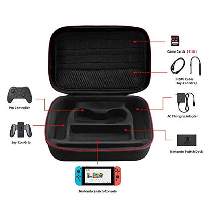 Carrying Storage Case for Nintendo Switch,Large Protective Travel Hardshell Messenger Bag for Switch Console, Pro Controller, Accessories Switch Dock, AC Adapter with 16 Game Cards and Shoulder Strap