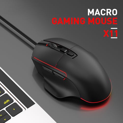 Tangxi Wired Gaming Mouse, Ergonomic Optical Mouse with 1200-7200 Adjustable DPI, 7 Macro Programmable Buttons, 4 Backlit Lights, 125-1000HZ Polling Rate, for Laptop PC