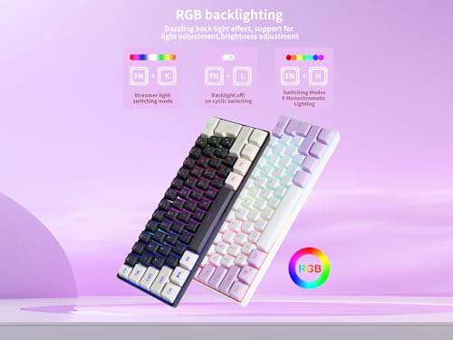 SAMA Gaming Keyboard 60 Percent, 61 Keys RGB Backlit Wired, Waterproof, Compact & Portable for PC/Mac Gamer, Travel & Business Trip - White Purple