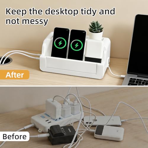 2 Pack Cable Management Box for Home, Office & Desk, Cord Organizer Box for Computer, TV Wires Hub, Pet Friendly Cord Hider Box, Safe ABS Material (White)