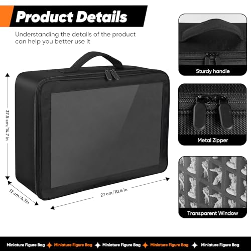 Miniature Storage Case Compatible with D&D and 40K Minature.Toys Display Bag with 3 Layers of Foam with Pre-Cut Grooves.Holds 108 Mini Figures(Case Only) (Black, 108 Slot)