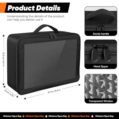 Miniature Storage Case Compatible with D&D and 40K Minature.Toys Display Bag with 3 Layers of Foam with Pre-Cut Grooves.Holds 108 Mini Figures(Case Only) (Black, 108 Slot)